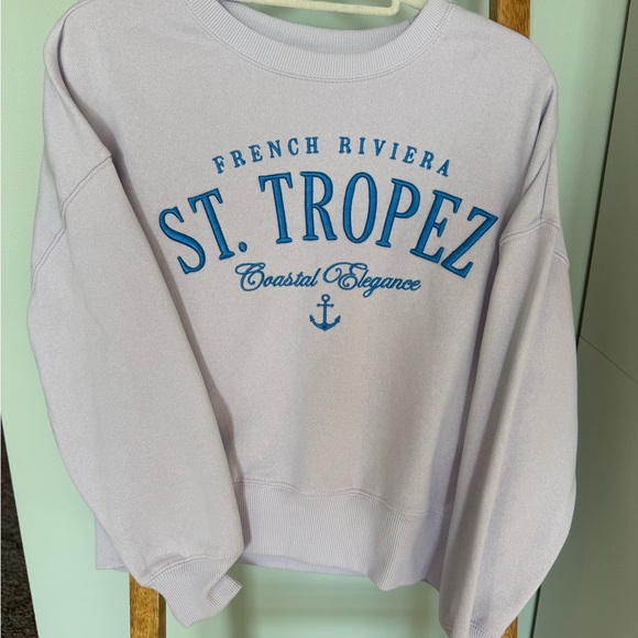 Mighty Fine Sweaters - Mighty Fine Lavender Crewneck Sweatshirt with Blue St. Tropez Graphic